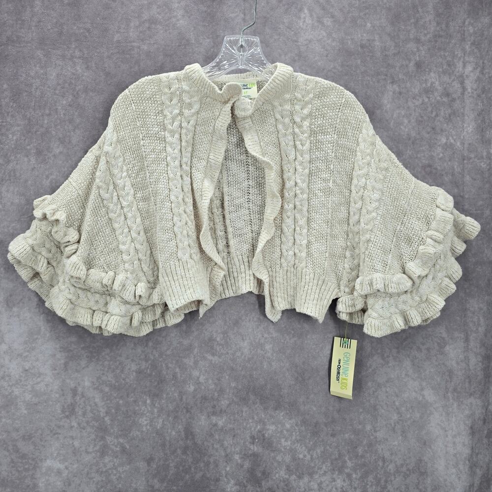 Oshkosh‎ B'Gosh Vintage Knit White Ruffle  Poncho Cape Sweater Girls Toddle 3T